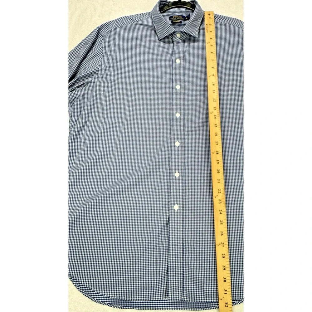 Polo Ralph Lauren Performance‎ Shirt Men XL Blue Gingham Nylon Button Front